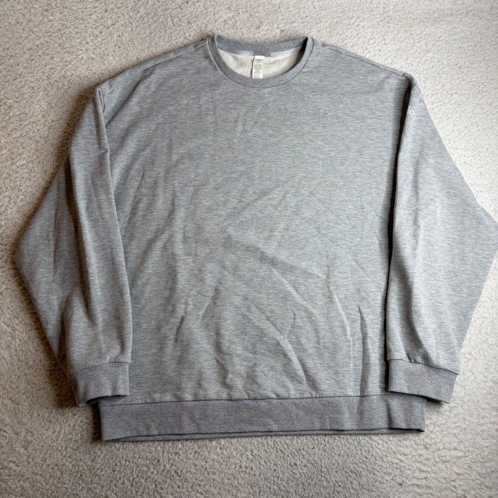 Alo Yoga Mens Renown Crewneck Sweatshirt Heather Grey Large Oversized Pullover